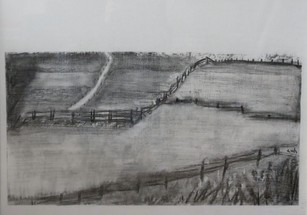De dijk, 65x50 cm (houtskool op karton)
